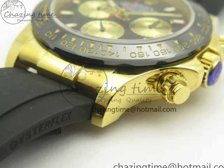0522 Chic Daytona 116518LN YG JH Best Black Gold Dial On Rubber Strap A4130 (Free XS Rubber ) 3458